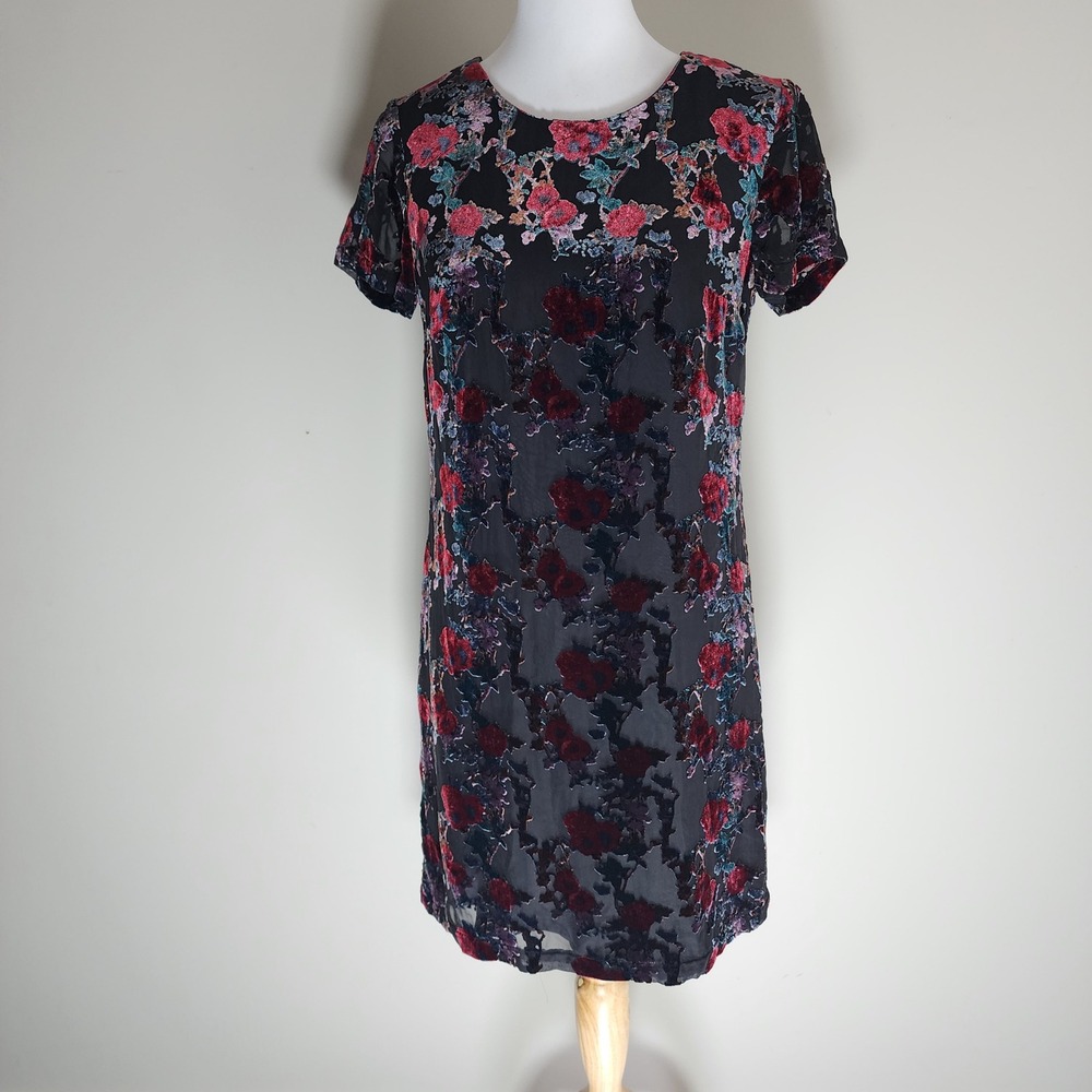 Forest Lily Velvet Burnout Dress Womens 2 Black Floral Whimsigoth Sheer Silk